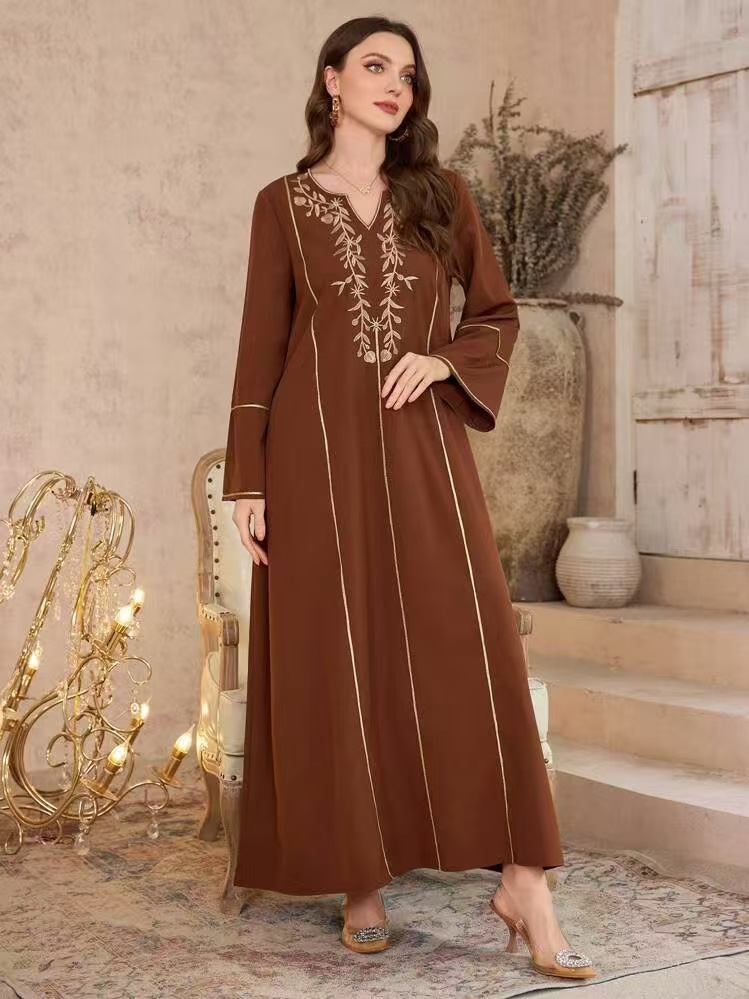 Elegant Middle Eastern Abaya Women Long Sleeve Plus Size Traditional Long Robe